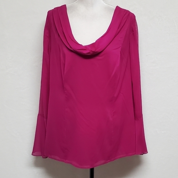 KAY Unger Vintage Fuschia Pink Silk Cowl Neck Flutter Sleeve Ruffle Hem Blouse - Picture 2 of 15